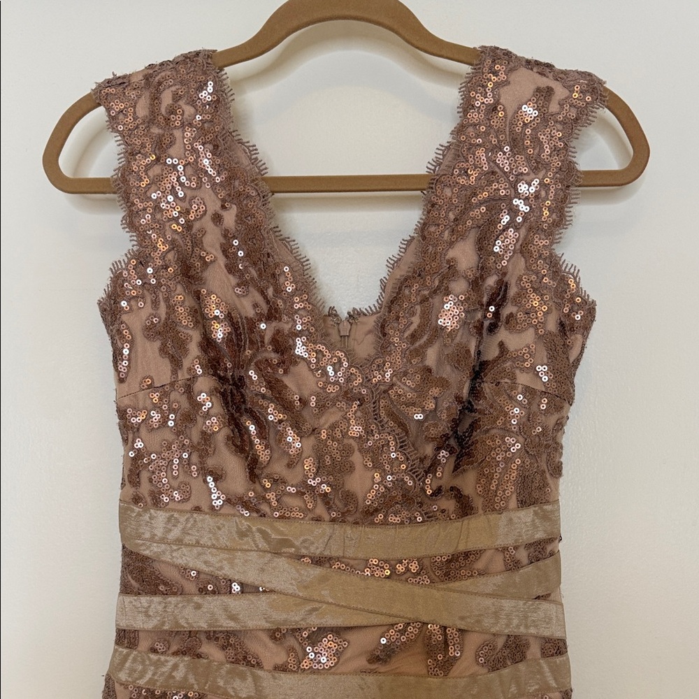 Tadashi Shoji Sparkling Sequin knee length Dress in Dusty Rose color - Picture 2 of 10